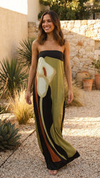 Strapless Abstract Print Maxi Dress