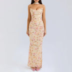 Strapless Crop Top and Maxi Skirt Co-ord Set with Scarf