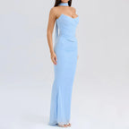 Strapless Crop Top and Maxi Skirt Co-ord Set with Scarf