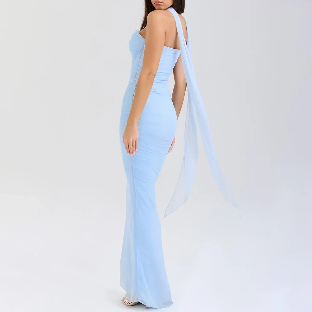 Strapless Crop Top and Maxi Skirt Co-ord Set with Scarf