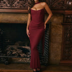 Strapless Crop Top and Maxi Skirt Co-ord Set with Scarf