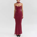 Strapless Crop Top and Maxi Skirt Co-ord Set with Scarf