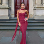 Strapless Crop Top and Maxi Skirt Co-ord Set with Scarf