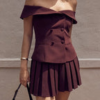 Strapless Crop Top and Pleated Mini Skirt Co-ord Set