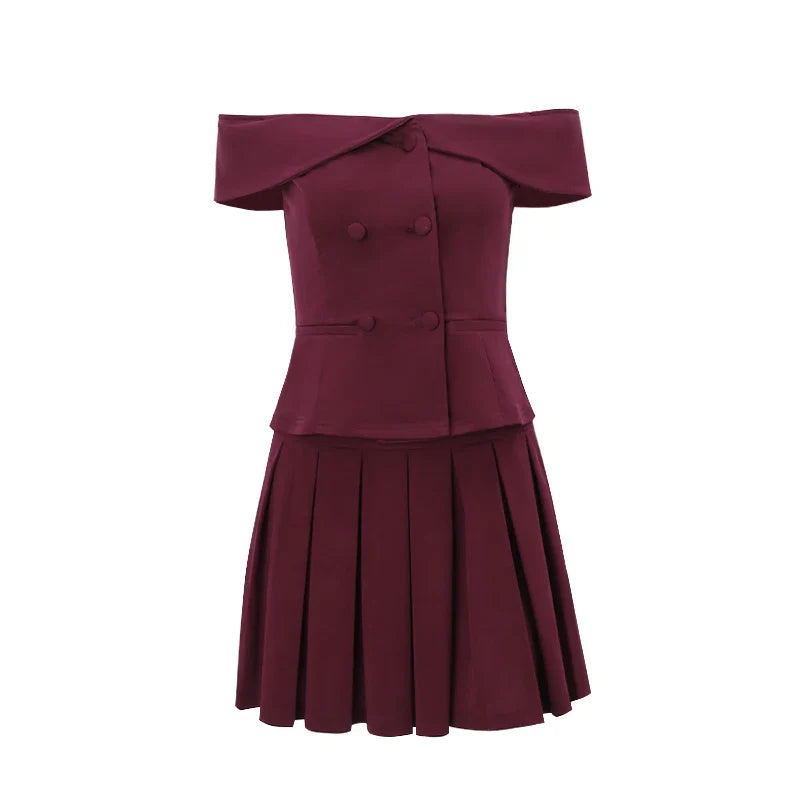 Strapless Crop Top and Pleated Mini Skirt Co-ord Set
