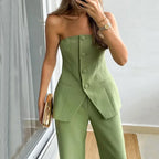 Strapless Top and Straight Leg Pants Co-ord Set