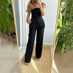 Strapless Top and Straight Leg Pants Co-ord Set