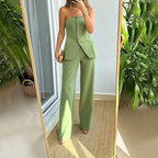Strapless Top and Straight Leg Pants Co-ord Set