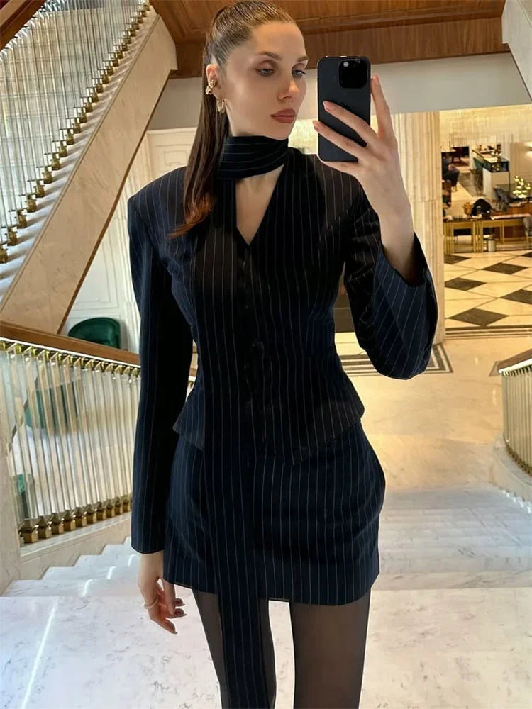 Striped Blazer and Mini Dress Co-ord Set