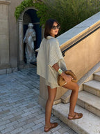 Striped Half Sleeve Shirt and Wide Leg Shorts Set