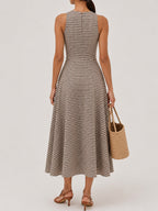 Textured Striped Asymmetric Sleeveless Midi Dress