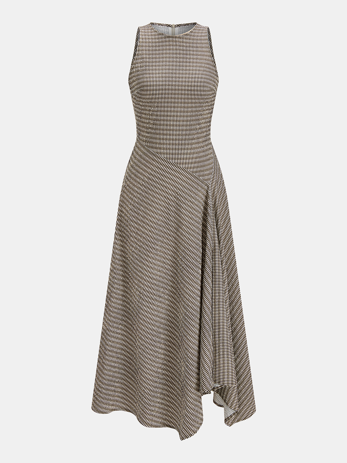 Textured Striped Asymmetric Sleeveless Midi Dress