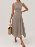 Textured Striped Asymmetric Sleeveless Midi Dress
