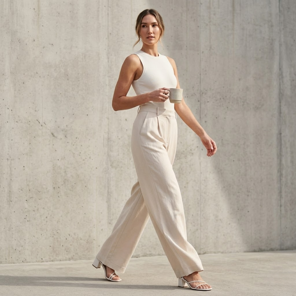 The Signature Beige Wide-Leg Pants