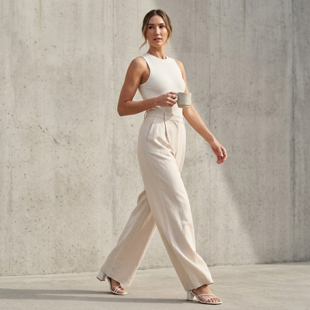 The Signature Beige Wide-Leg Pants