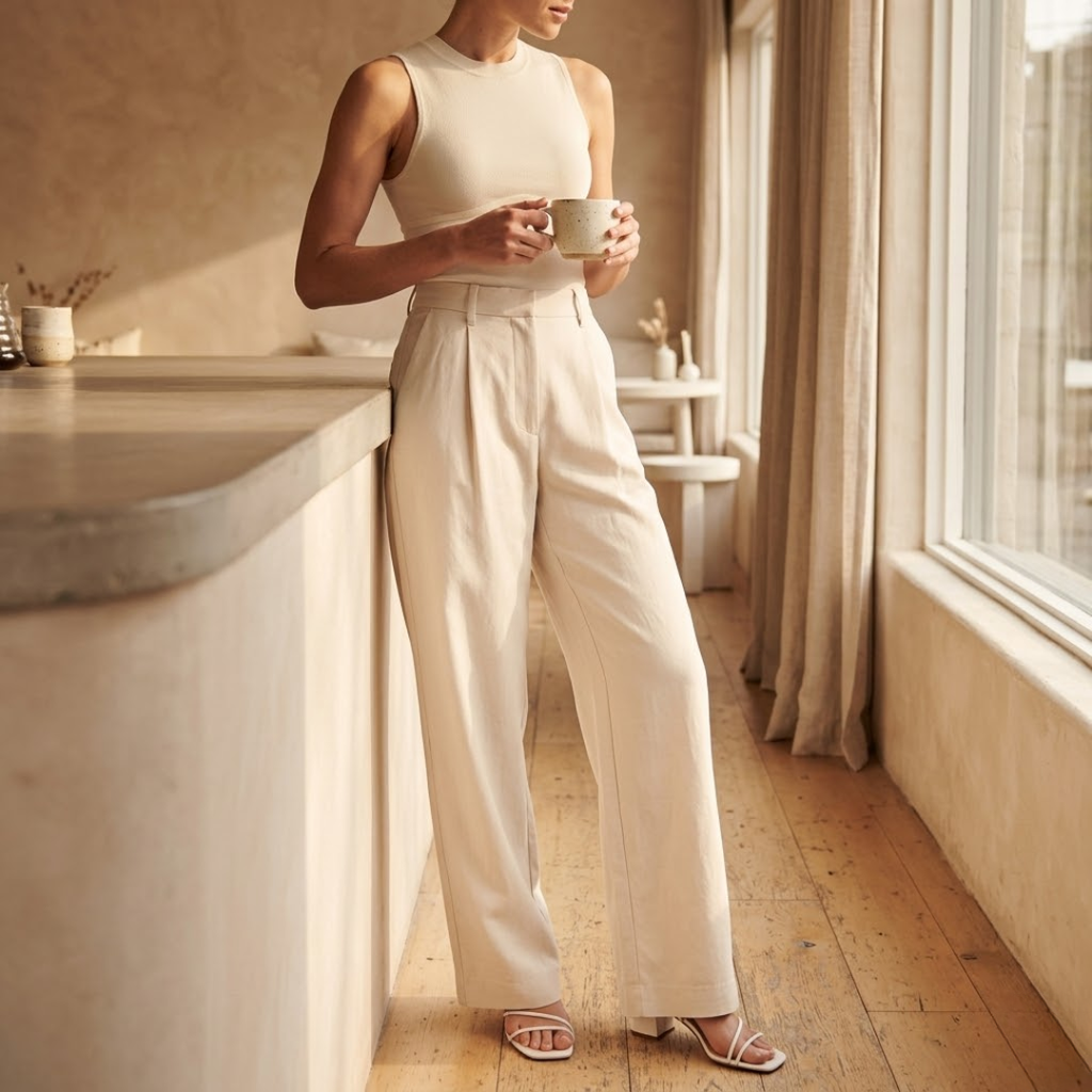 The Signature Beige Wide-Leg Pants