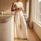 The Signature Beige Wide-Leg Pants