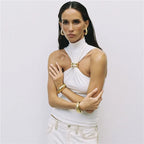Turtleneck Knit Tank Top with Metal Ring Detail