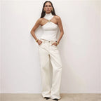 Turtleneck Knit Tank Top with Metal Ring Detail