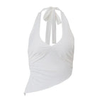 V-Neck Backless Halter Crop Top