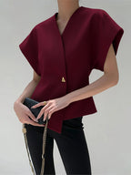 V-Neck Button Down Blouse