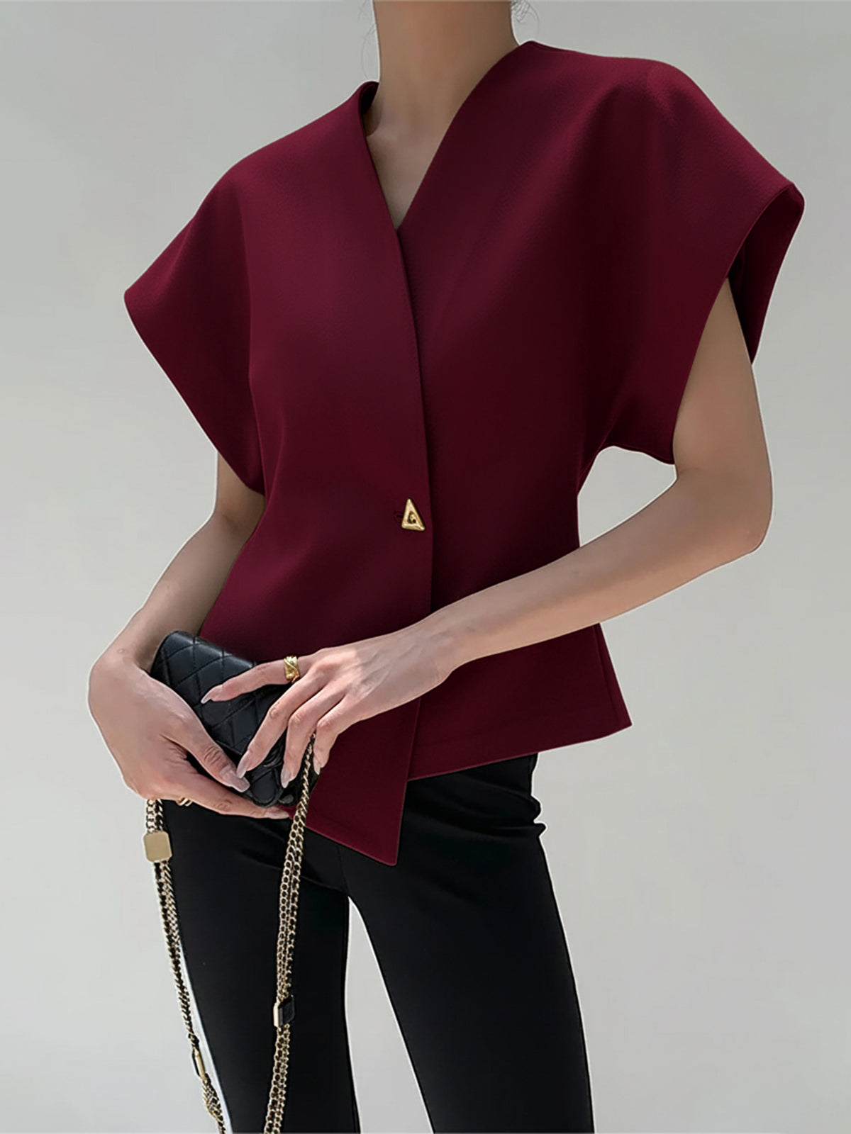 V-Neck Button Down Blouse