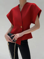 V-Neck Button Down Blouse