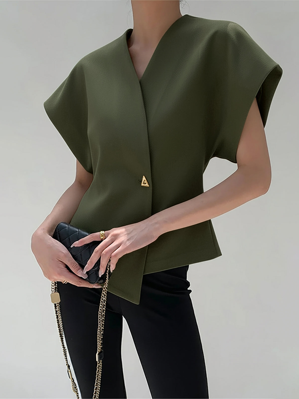 V-Neck Button Down Blouse