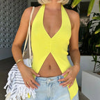 V-Neck Halter Crop Top