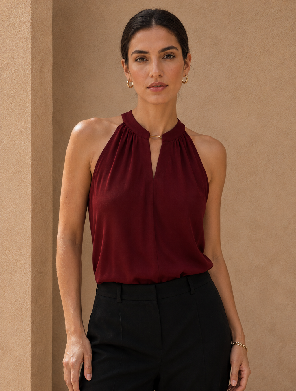 V-Neck Halter Sleeveless Chiffon Office Top