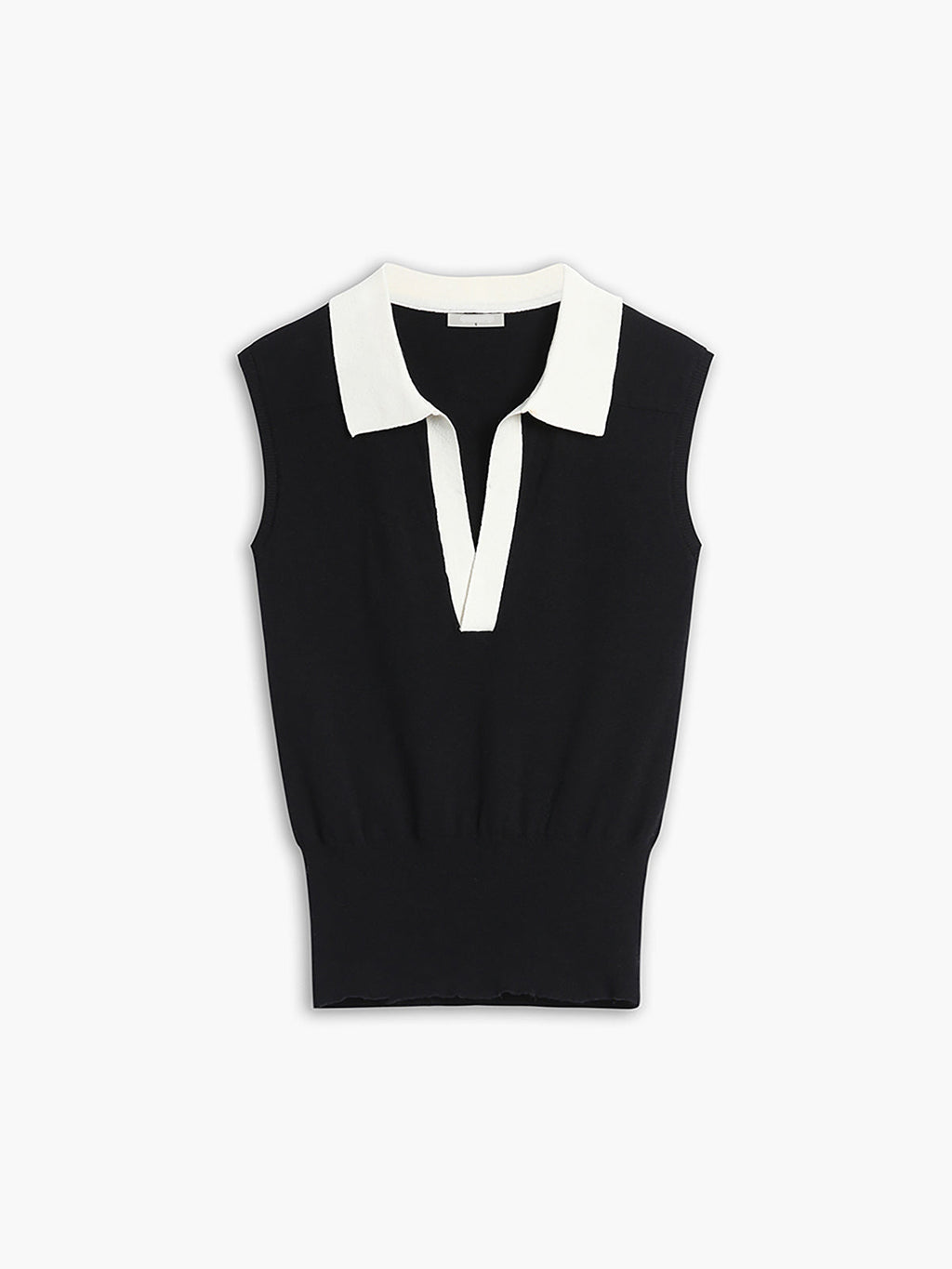 V-Neck Knit Sweater Vest with Contrast Trim Collar