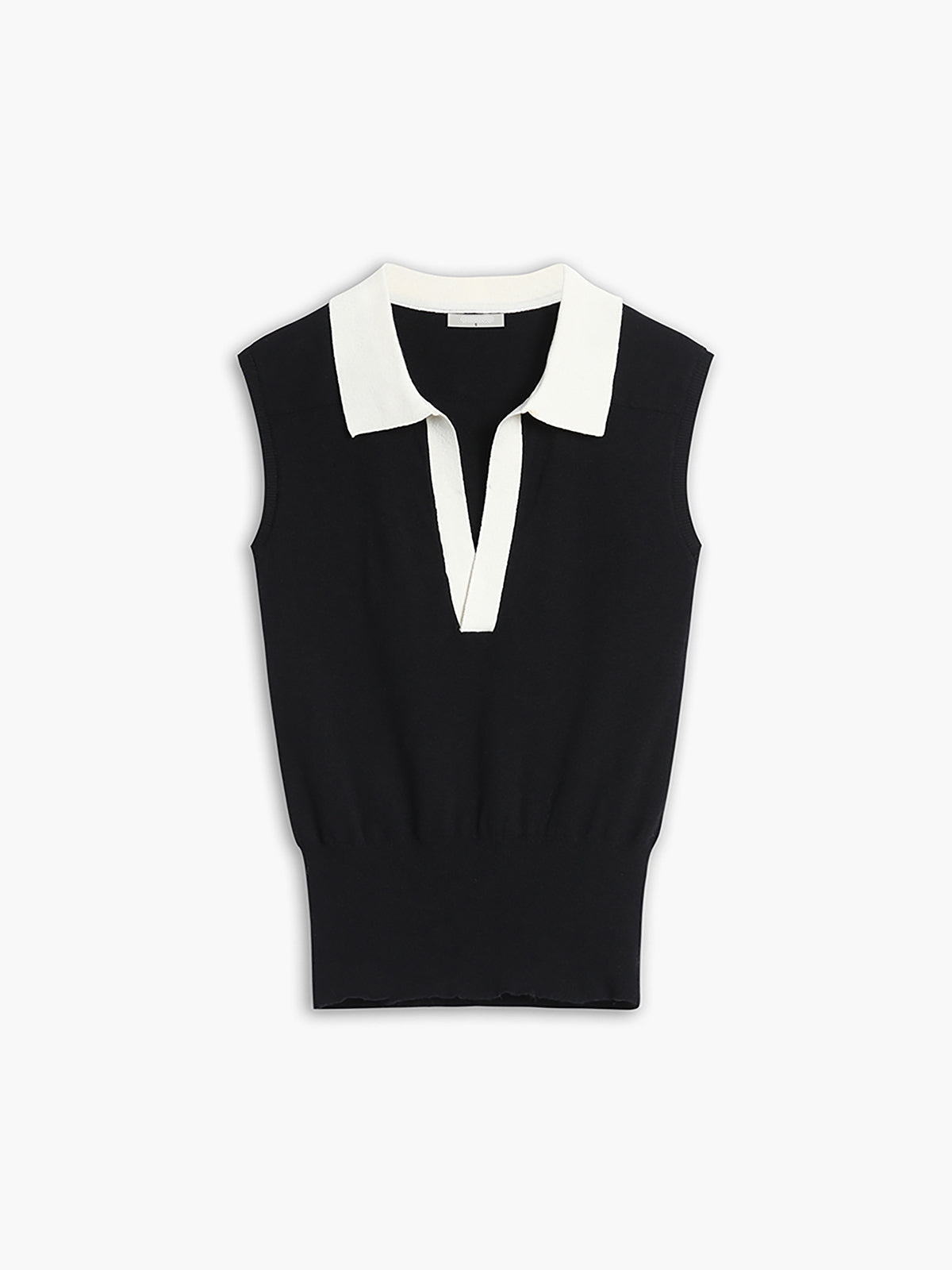 V-Neck Knit Sweater Vest with Contrast Trim Collar