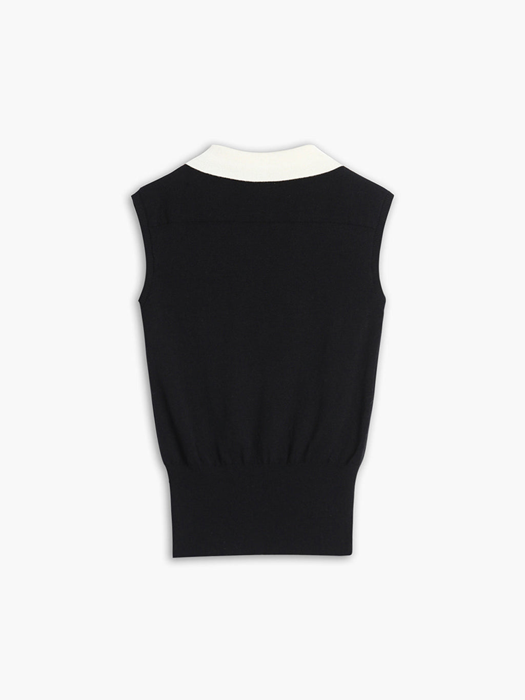V-Neck Knit Sweater Vest with Contrast Trim Collar