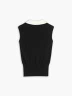 V-Neck Knit Sweater Vest with Contrast Trim Collar