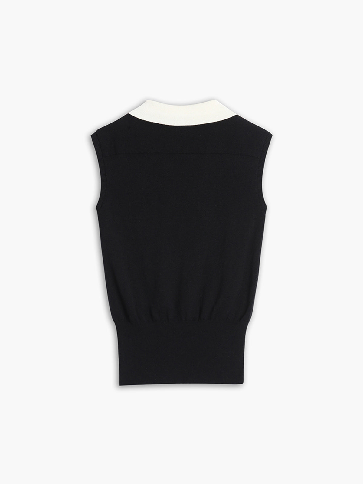 V-Neck Knit Sweater Vest with Contrast Trim Collar