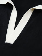 V-Neck Knit Sweater Vest with Contrast Trim Collar