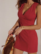 V Neck Sleeveless Mini Dress