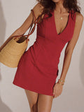 V Neck Sleeveless Mini Dress