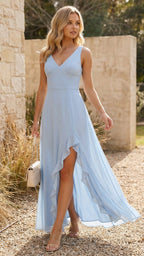 V-Neck Sleeveless Ruffle Slit Maxi Dress
