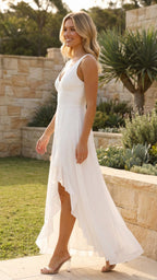 V-Neck Sleeveless Ruffle Slit Maxi Dress