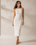 Water Ripple Textured Midi Dress with Pearl Straps