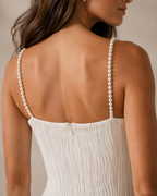 Water Ripple Textured Midi Dress with Pearl Straps