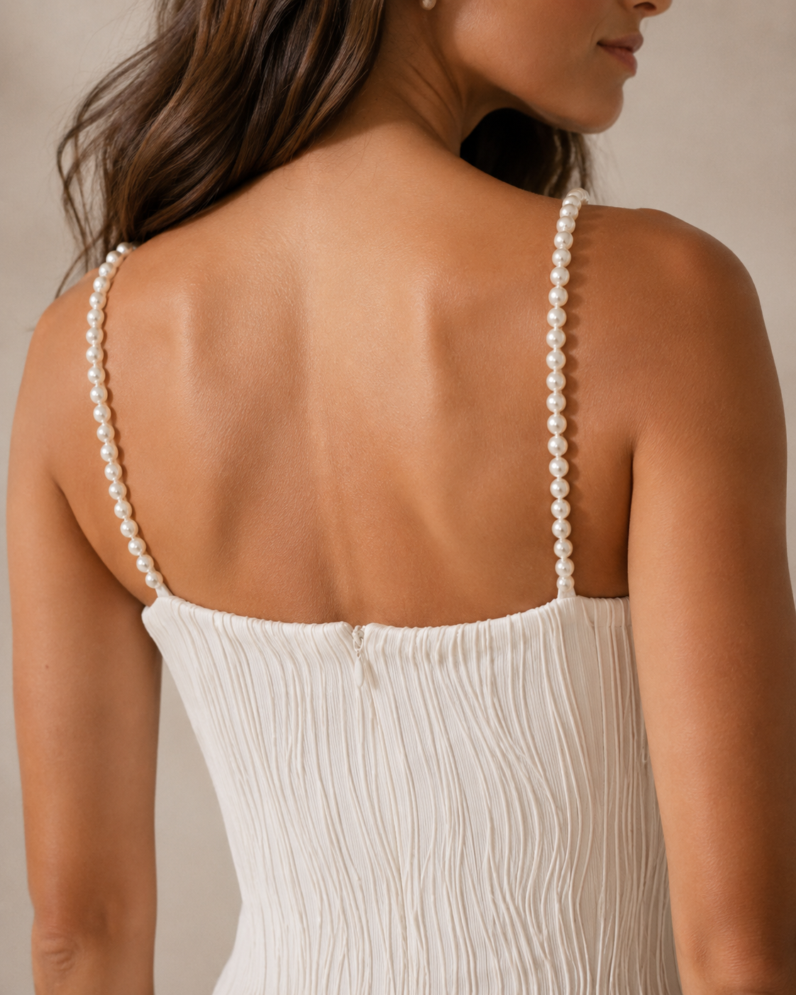 Water Ripple Textured Midi Dress with Pearl Straps