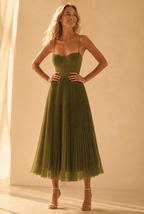 Pleated High Waist Spaghetti Strap Wedding Guest Dress