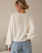 White Crew Neck Long Sleeve Knit Sweater