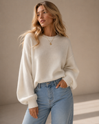 White Crew Neck Long Sleeve Knit Sweater