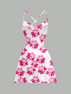 White Off Shoulder Floral Print Backless Mini Dress