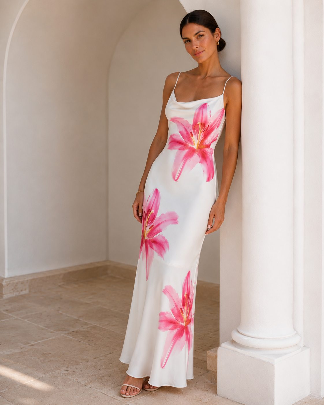 White Square Neck Floral Print Bodycon Midi Dress