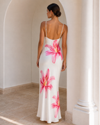 White Square Neck Floral Print Bodycon Midi Dress