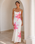 White Square Neck Floral Print Bodycon Midi Dress